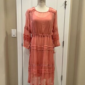 Elegant Coral Dress with Lace Details